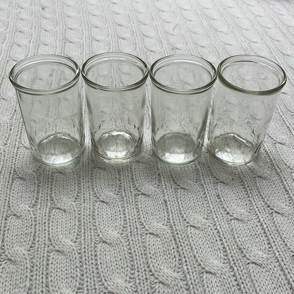 Set of 4 Jelly Jar Juice Glasses, Diamond Banded Jar Wine, Retro Farmhouse